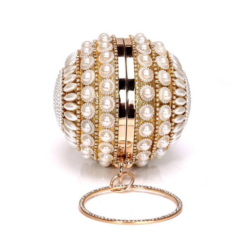 Women Retro Pearl Evening Clutch Bag Women Handheld Round Dress Bag Luxury Beaded Wedding Party Bag Banquet Bags
