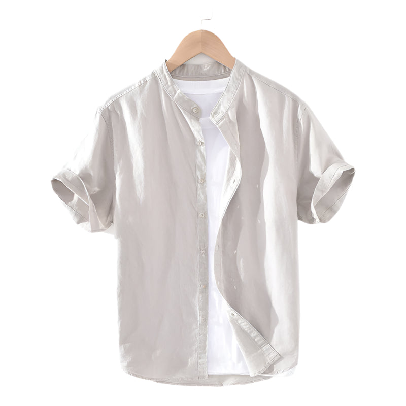 Camicie da uomo alla moda, larghe, in cotone e lino, casual, a maniche corte, oversize, tinta unita, con colletto rovesciato