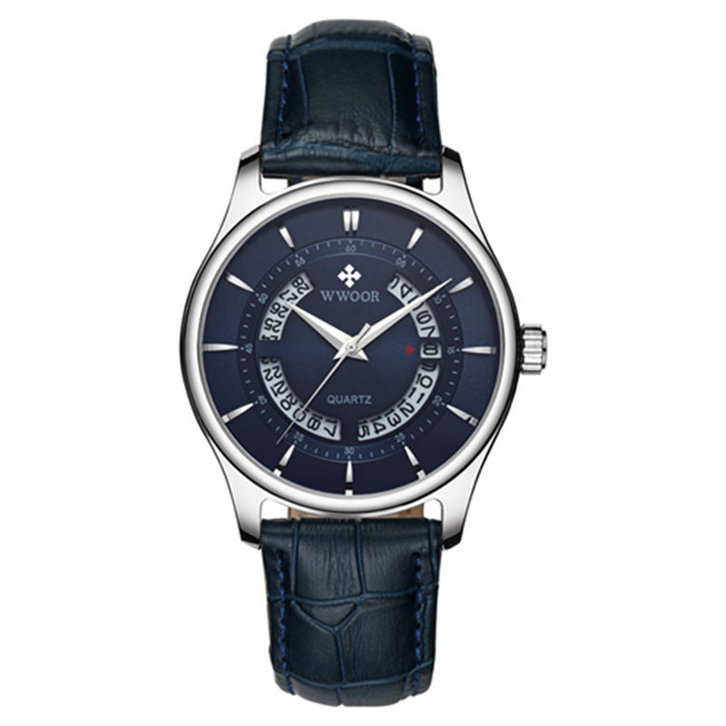 Wwoor Brand Luxury Men Sports Watches Leather Fashion Casual Quartz Watch Waterproof Perfect Calendar Quartz Watch