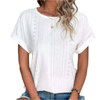 Damestops met borduurwerk, casual ronde hals en korte mouwen, trendy T-shirts