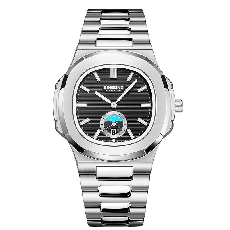 RORIOS Simple Men's Watch Casual Quartz Wrist Watch Waterproof Calendar Luminous Analogue Stainless Steel Strap