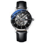 Orologio da uomo automatico TRSOYE di lusso alla moda con cinturino in pelle nera traforata, autentico e leggero
