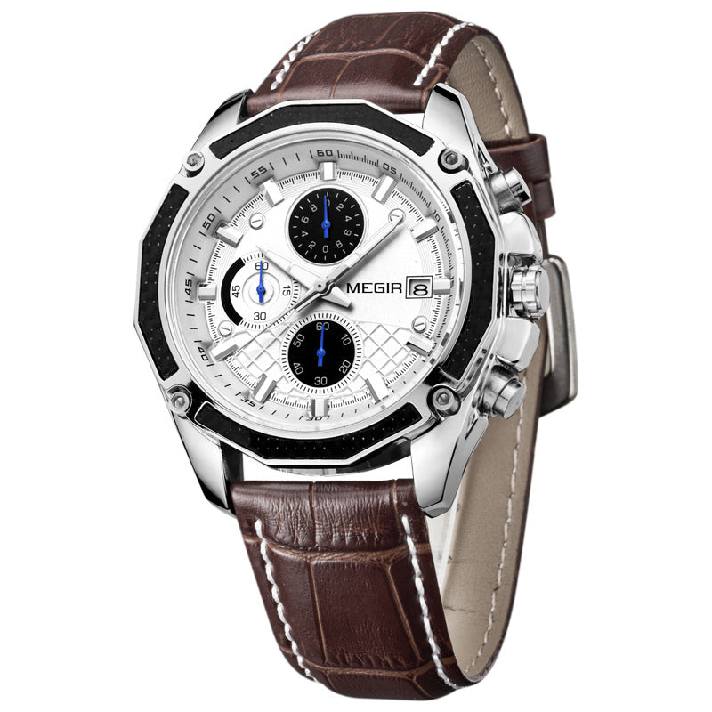 MEGIR Men's Analog Quartz Watch Fashion Military Pilot Multifunction Leather Chronograph Watch, Light Waterproof Casual Business Office Work Sport Sport Watch Multi-functional Sports Men's Watch - Acquisti Online
