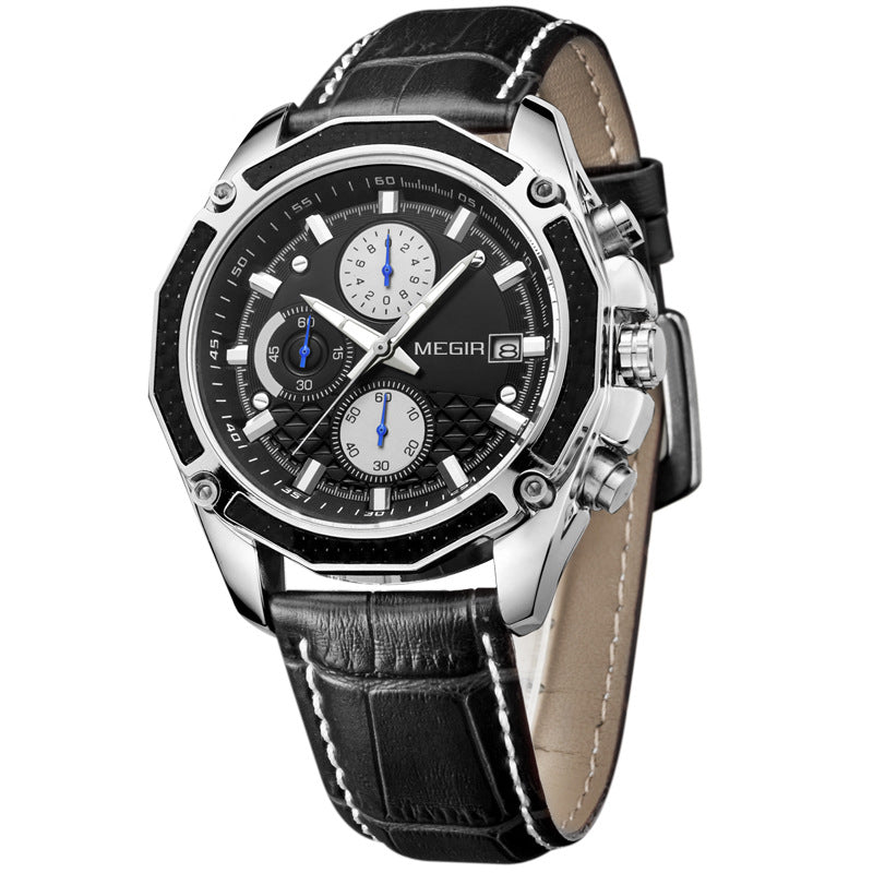 MEGIR Men's Analog Quartz Watch Fashion Military Pilot Multifunction Leather Chronograph Watch, Light Waterproof Casual Business Office Work Sport Sport Watch Multi-functional Sports Men's Watch - Acquisti Online