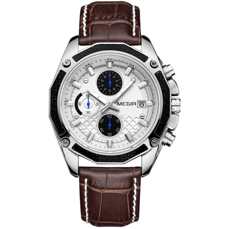 MEGIR Men's Analog Quartz Watch Fashion Military Pilot Multifunction Leather Chronograph Watch, Light Waterproof Casual Business Office Work Sport Sport Watch Multi-functional Sports Men's Watch - Acquisti Online