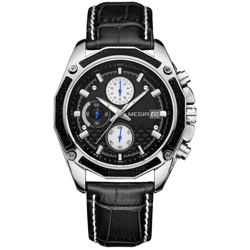 MEGIR Men's Analog Quartz Watch Fashion Military Pilot Multifunction Leather Chronograph Watch, Light Waterproof Casual Business Office Work Sport Sport Watch Multi-functional Sports Men's Watch - Acquisti Online