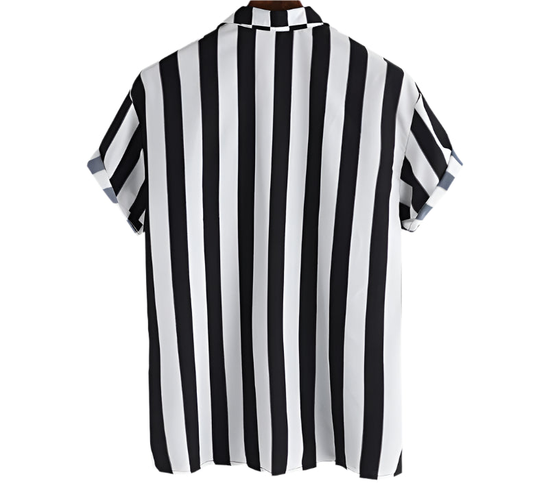 Camicia casual alla moda da uomo, a righe, cardigan, vestibilità slim, maniche corte, colletto con revers, vestibilità sottile, elegante, casual da uomo