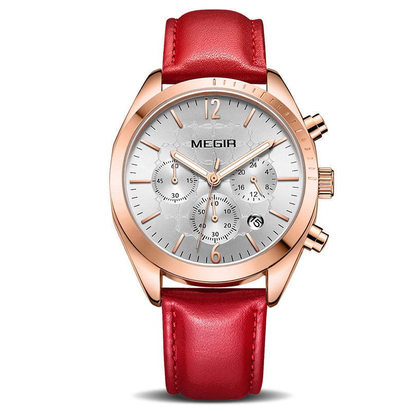 MEGIR Dames Quartz Horloge Waterdicht Topmerk Luxe Chronograaf Dames Polshorloge Echt Leer Casual Horloge