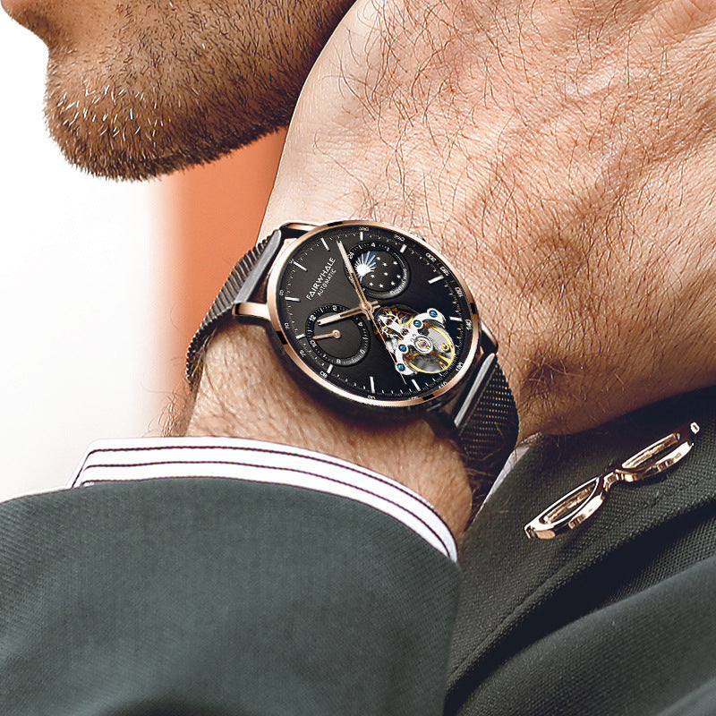 Orologio meccanico automatico da uomo Fairwale Brand, cinturino in maglia di acciaio inossidabile, orologio da uomo alla moda, impermeabile