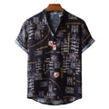 Men's Fashionable Casual Shirt Solid Color Vintage Ethnic Print Short Sleeve Lapel Collar Button Men's Casual Shirt