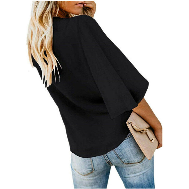 Dames Chiffon shirt met geplooide mouwen
