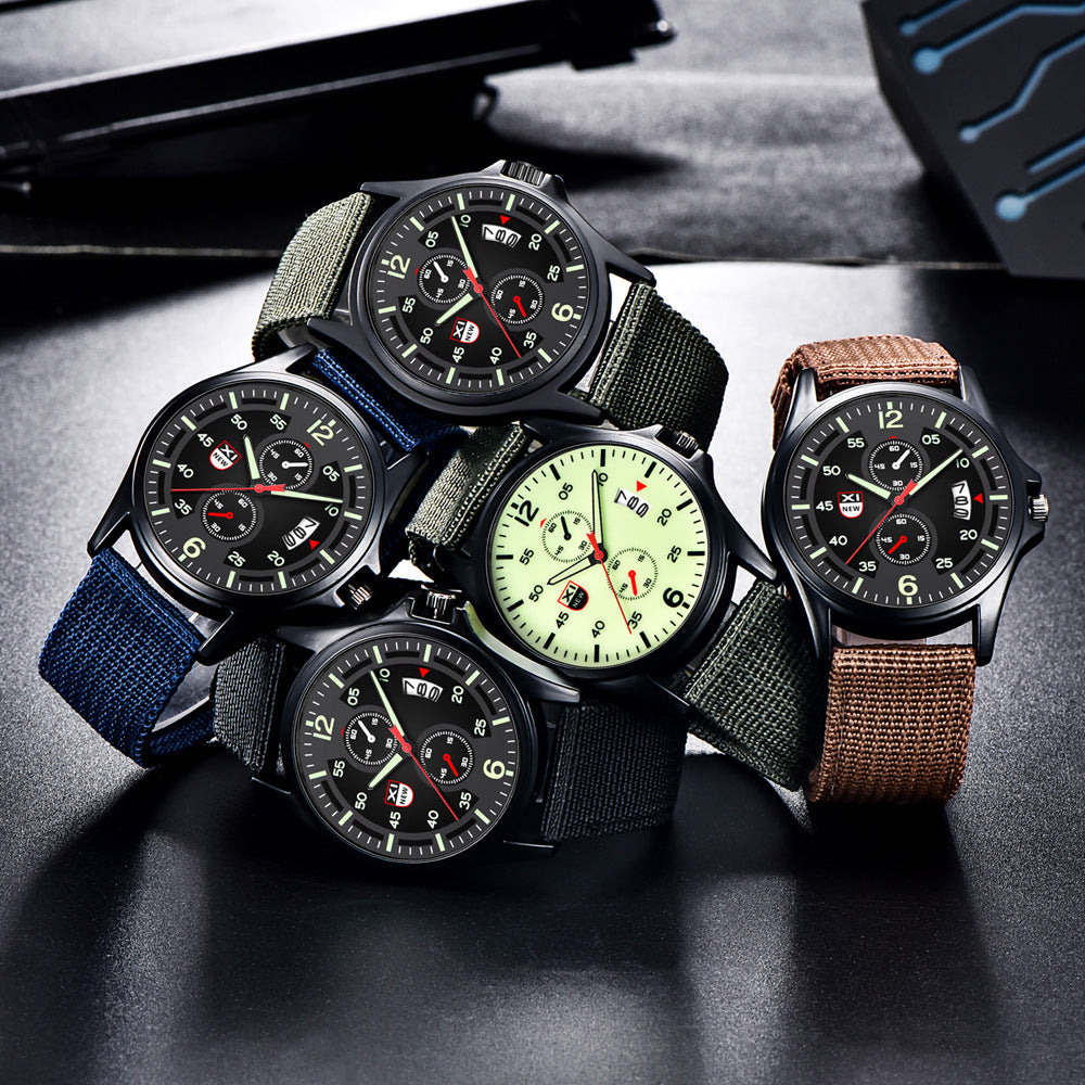 Orologio da polso da uomo al quarzo analogico, impermeabile, in nylon militare, con data, da uomo, con calendario, al quarzo
