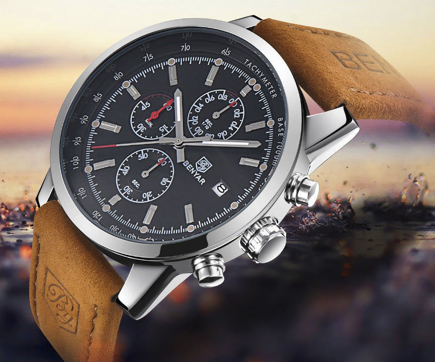 Orginal leather belt Binya Outdoor Sports Three-Eye Belt Men's Watch