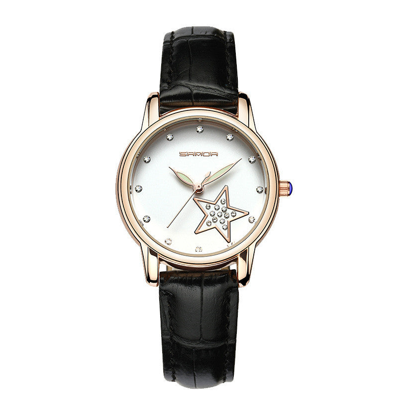 SANDA Ribbon Calendar Modieus Waterdicht Leren Riem Diamant Dames Luxe Creatieve Sport Quartz Horloge