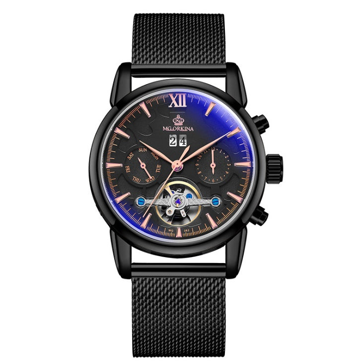Men's Watches Fashion Trend Tourbillon Watch Automatic Mechanical Watch Stainless Steel Mesh Belt Watch