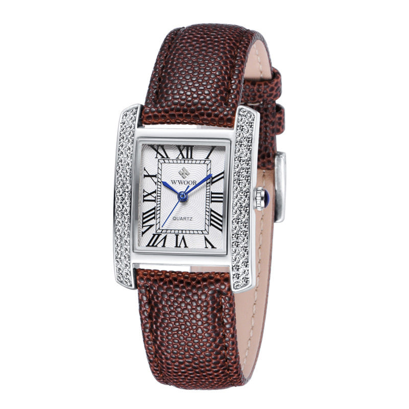 WWOOR Women's Leather Band Square Dial Women Watches Analog Quartz Waterproof Business Wrist Watch