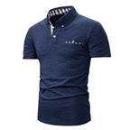 Men's Fashionable Clothing Plaid Short-sleeved Top Men's Solid Color Polo Shirt Checkered Short Sleeved Top T-shirt - Acquisti Online