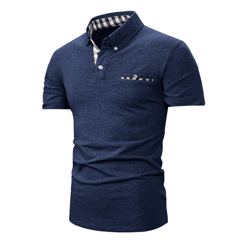 Men's Fashionable Clothing Plaid Short-sleeved Top Men's Solid Color Polo Shirt Checkered Short Sleeved Top T-shirt - Acquisti Online