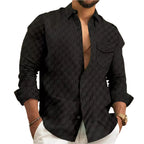 Heren geruit jacquard borstzak revers lange mouwen revers overhemd