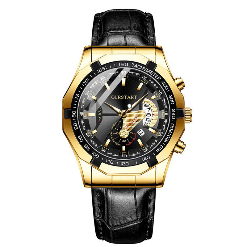 Man Business Casual Fashion Watch Automatic Quartz Movement Leather Band Business Men Watch - Acquisti Online