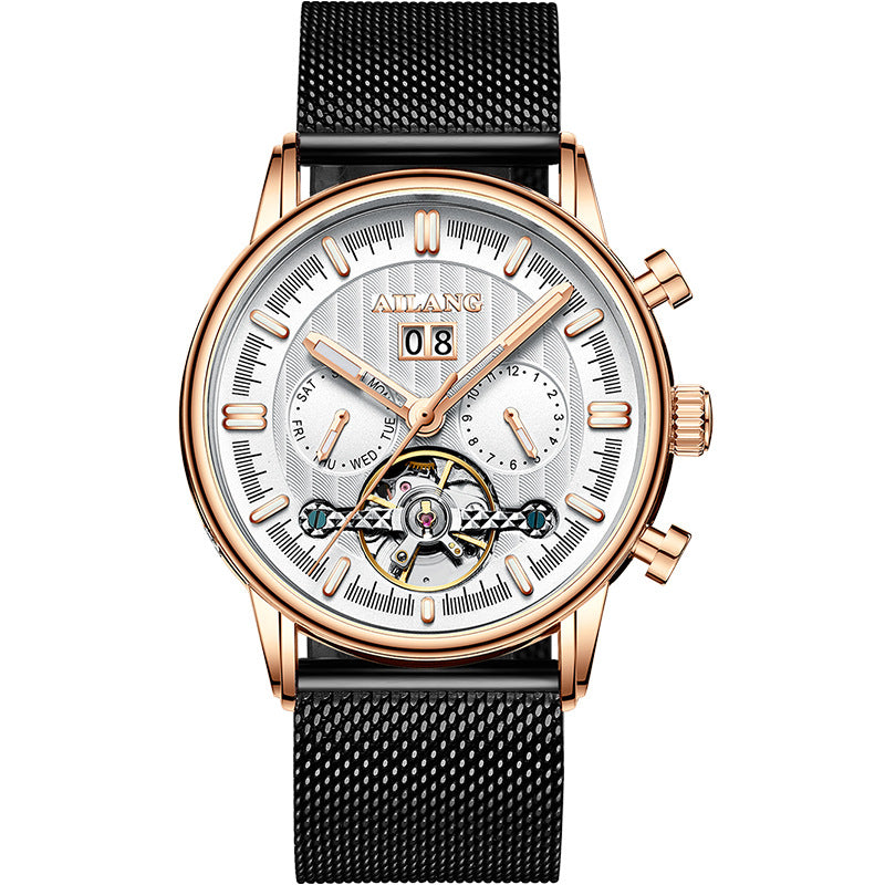 AILANG Fashion New Business Tourbillon Men's Wristwatches Waterproof Luminous Rose Gold Case Leather Men's Mechanical Watch