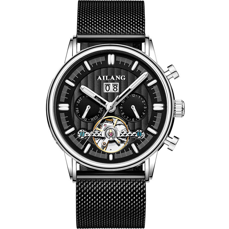 AILANG Fashion New Business Tourbillon Men's Wristwatches Waterproof Luminous Rose Gold Case Leather Men's Mechanical Watch
