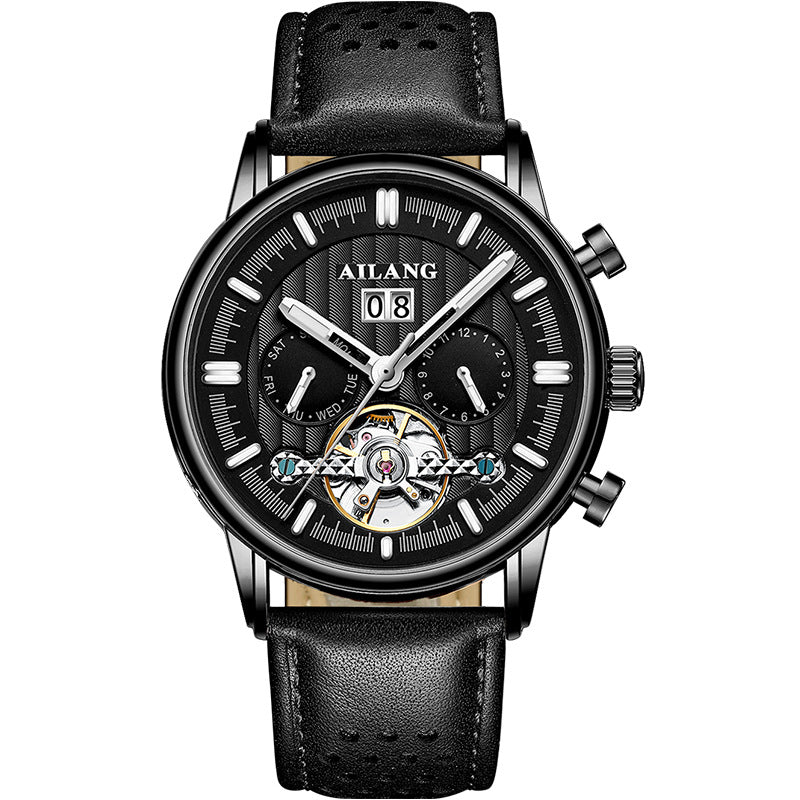 AILANG Fashion New Business Tourbillon Men's Wristwatches Waterproof Luminous Rose Gold Case Leather Men's Mechanical Watch
