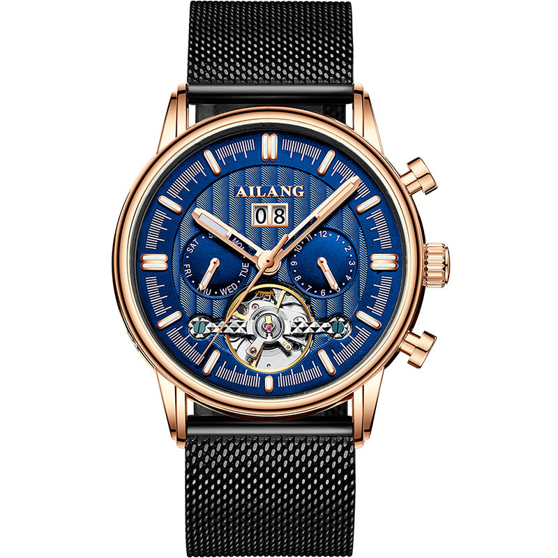 AILANG Fashion New Business Tourbillon Men's Wristwatches Waterproof Luminous Rose Gold Case Leather Men's Mechanical Watch