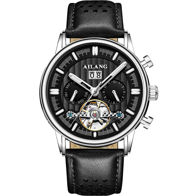 AILANG Fashion New Business Tourbillon Men's Wristwatches Waterproof Luminous Rose Gold Case Leather Men's Mechanical Watch