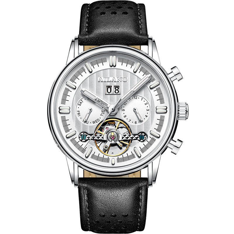 AILANG Fashion New Business Tourbillon Men's Wristwatches Waterproof Luminous Rose Gold Case Leather Men's Mechanical Watch