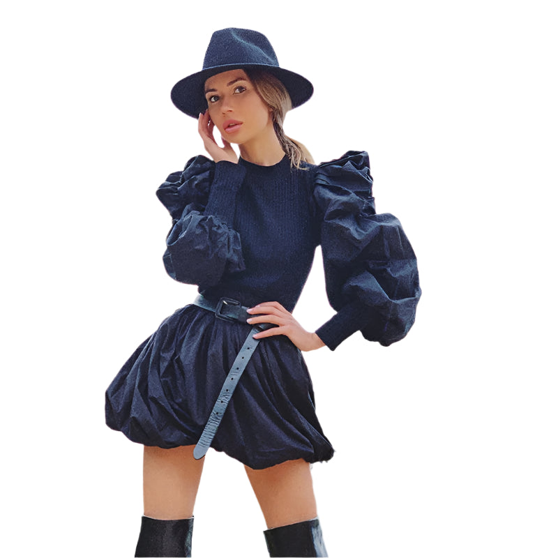Dames Lantern Puff Sleeve Paneel Shirt 