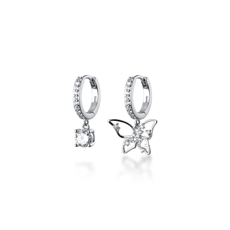 s925 silver autumn new asymmetric butterfly women's earrings