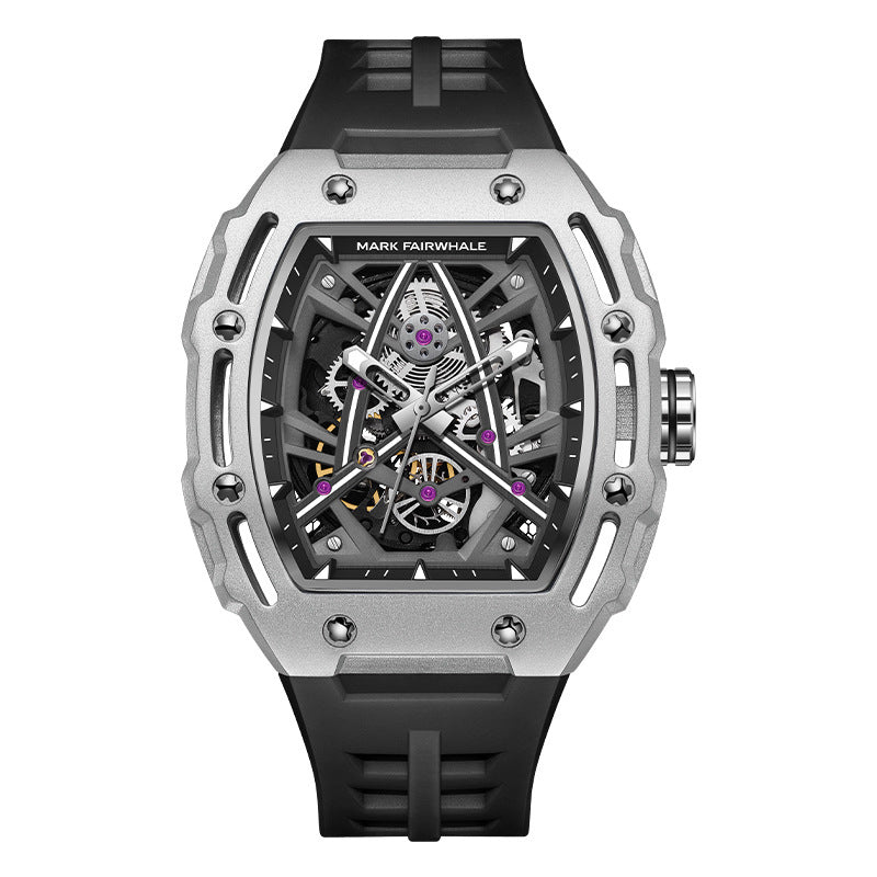 Orologio meccanico automatico cavo a forma di barile da uomo