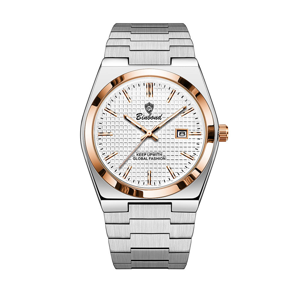 Binbond Orologio al quarzo da uomo in acciaio, luminoso, alla moda, impermeabile, alla moda.