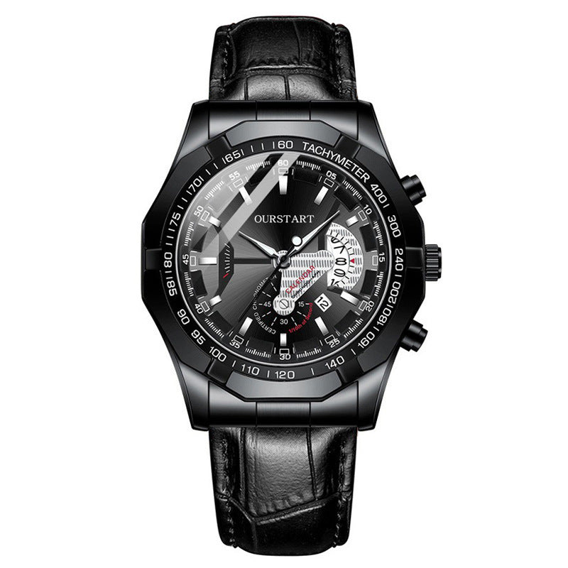 Man Business Casual Fashion Watch Automatic Quartz Movement Leather Band Business Men Watch - Acquisti Online