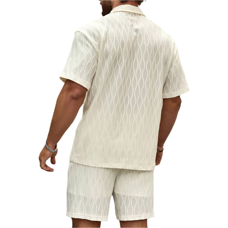 Heren Trainingspakken Zomermode Effen Los Casual Tweedelig Revers Knoop Shirt Shorts Strandvakantie All-match Outfits Mannelijk