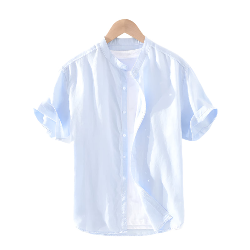 Camicie da uomo alla moda, larghe, in cotone e lino, casual, a maniche corte, oversize, tinta unita, con colletto rovesciato