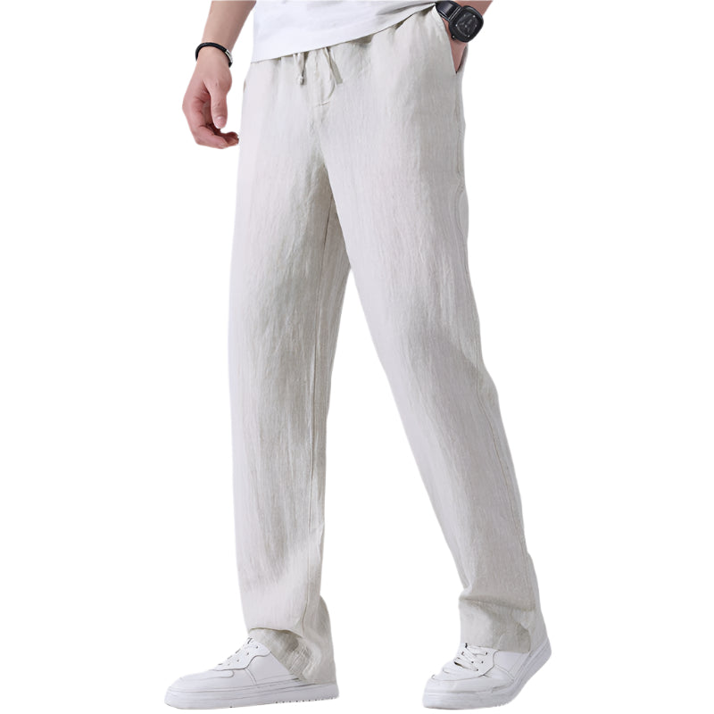 Men's Fashionable Casual Straight Wide Fashion Loose Sports Elastic Trousers Mid waist Thin Linen Men's Casual Trousers