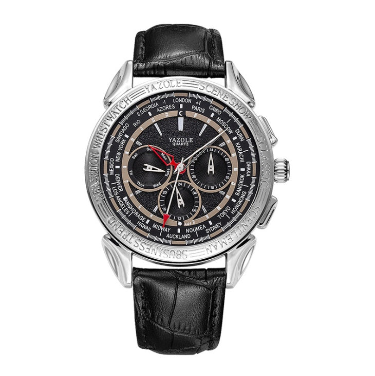 Yazole Men Quartz Movement Watch Six Needles European and American Fashion Leather Band Waterproof Man Watch - Acquisti Online