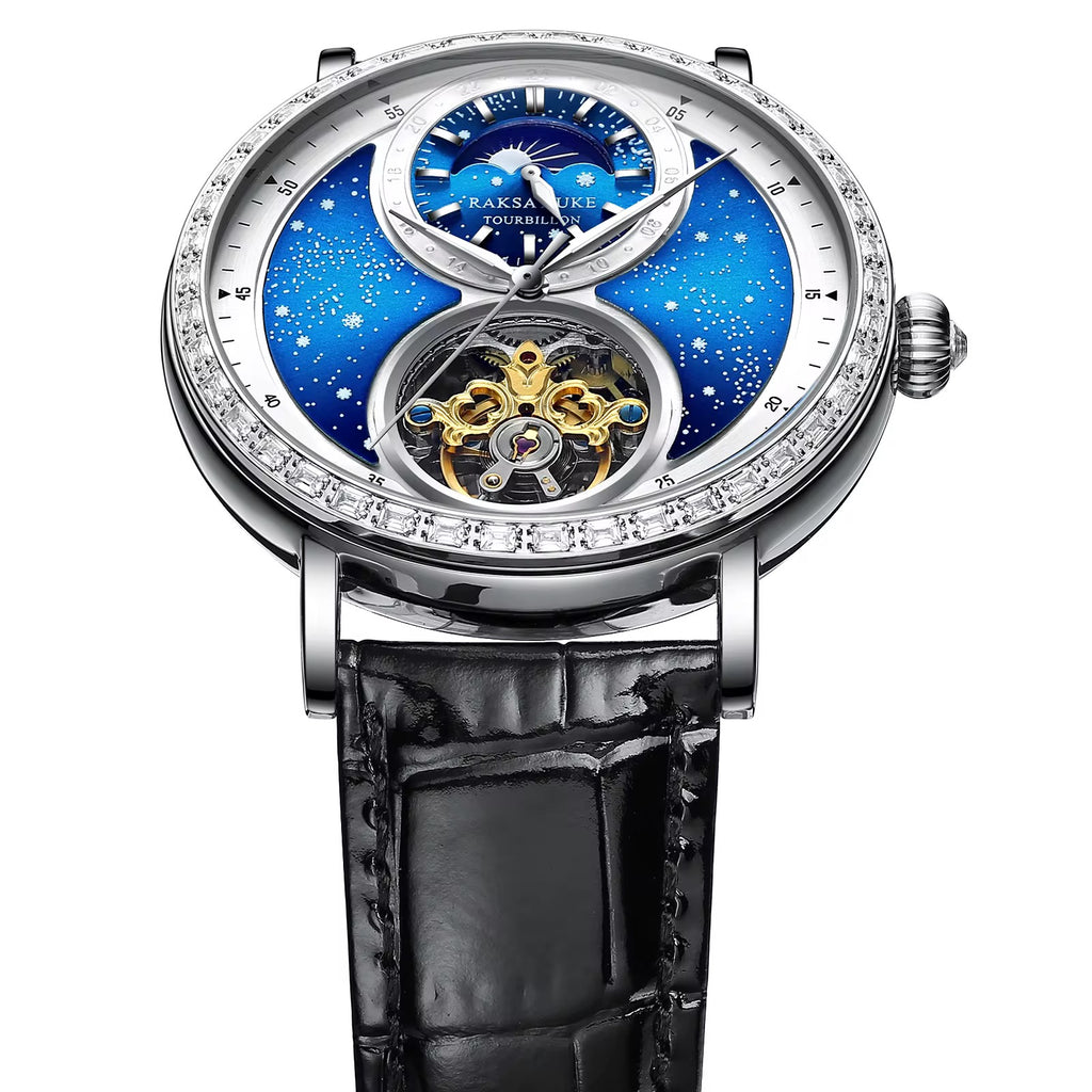 RAKSA DUKE New Tourbillon Leather Watch Automatic Watch for Men Luxury Diamond Moon Phase Mechanical Watches Men Waterproof Montre Homme New - Acquisti Online