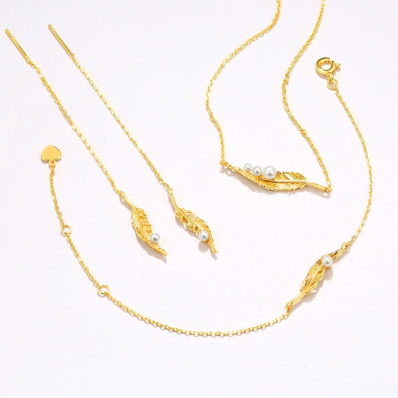 925 silver pearl feather Women's earrings