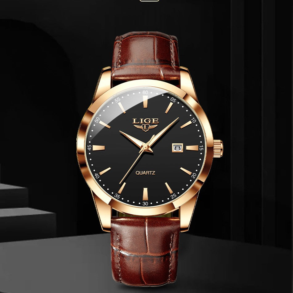 LIGE LG8970 Men's Chronograph Leather Strap Luxury Watches - Acquisti Online
