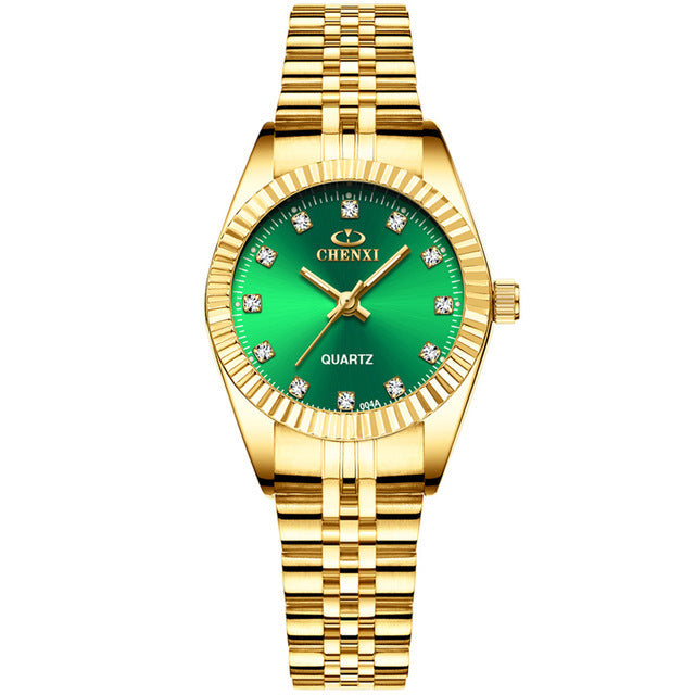 Chenxi merk luxe dameshorloge goudblauw kwarts pols roestvrij staal strass handgemaakte casual waterdichte dameshorloges