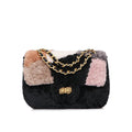 Women's Fashionable Faux Wool Shoulder Messenger Crossbody Handbag for Ladies Combination Color Women's Shoulder Bag