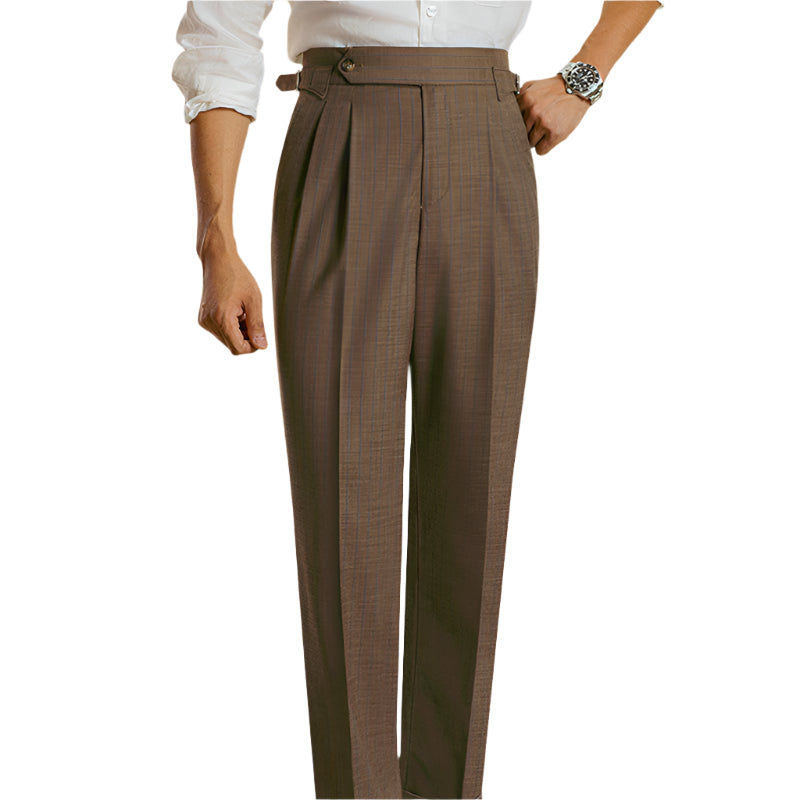 Men's Fashion Striped Double Pleated Straight Leg Pants Italian Style Naples Formal High Waisted Men's Casual Pants
