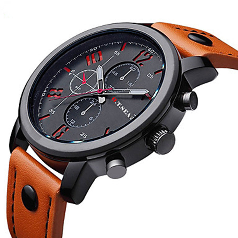 Orologio al quarzo da uomo con cinturino a tre occhi