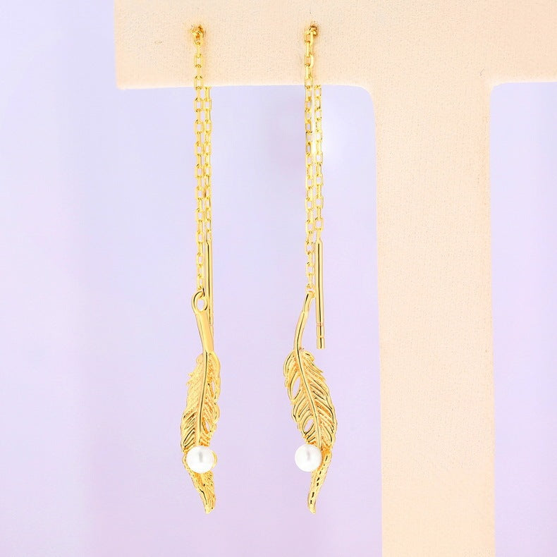 925 silver pearl feather Women's earrings