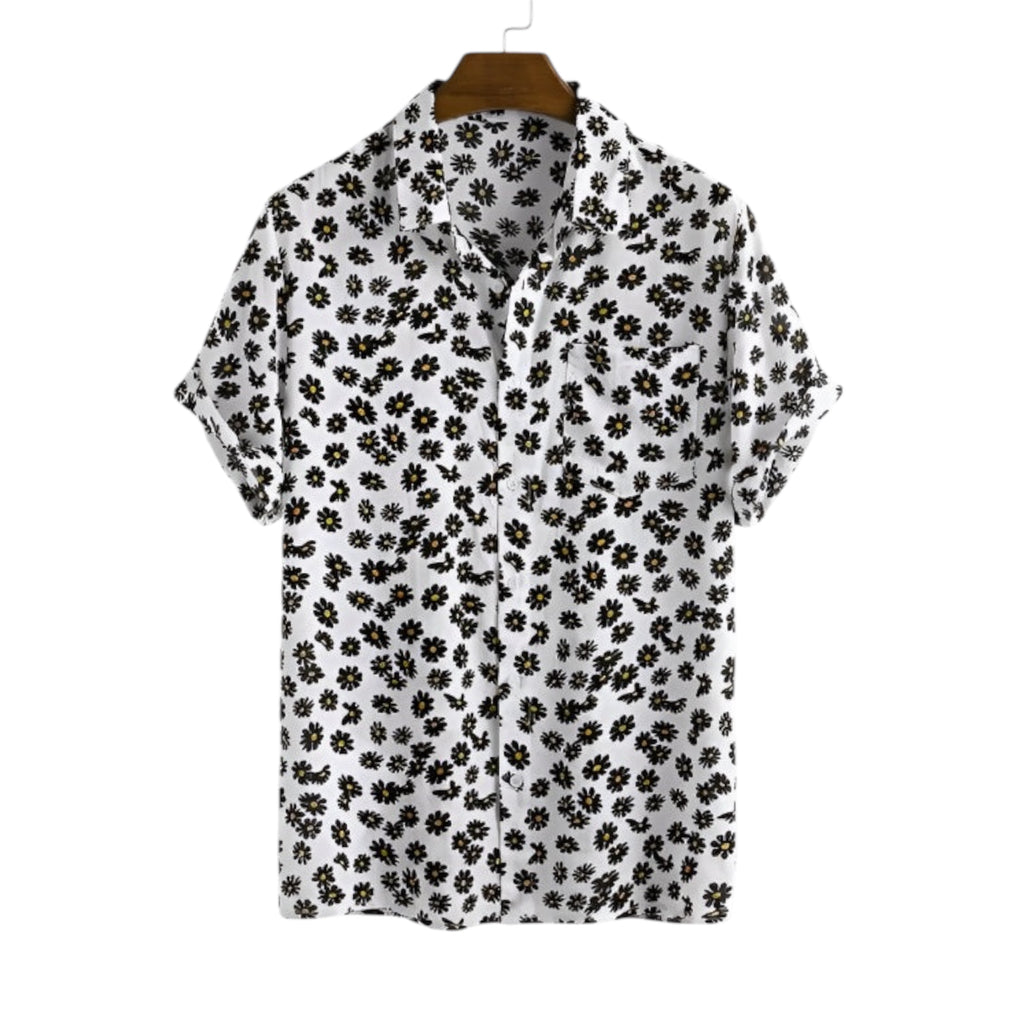 Men's Fashion Short Sleeve Shirt Short Sleeve Flower Print Men Shirt Small Daisy Print Hawaiian Men's Casual Shirt