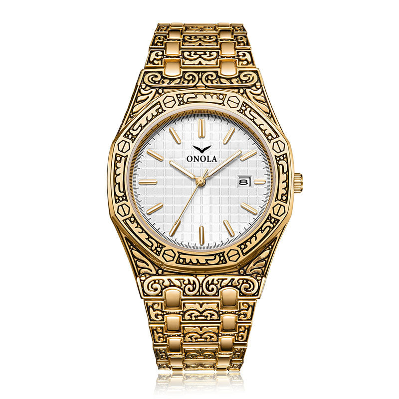 ONOLA Luxury Men's Engraved Bracelet Luxury Brand Men Quartz Watch Fashionable Classic Men's Quartz Watches
