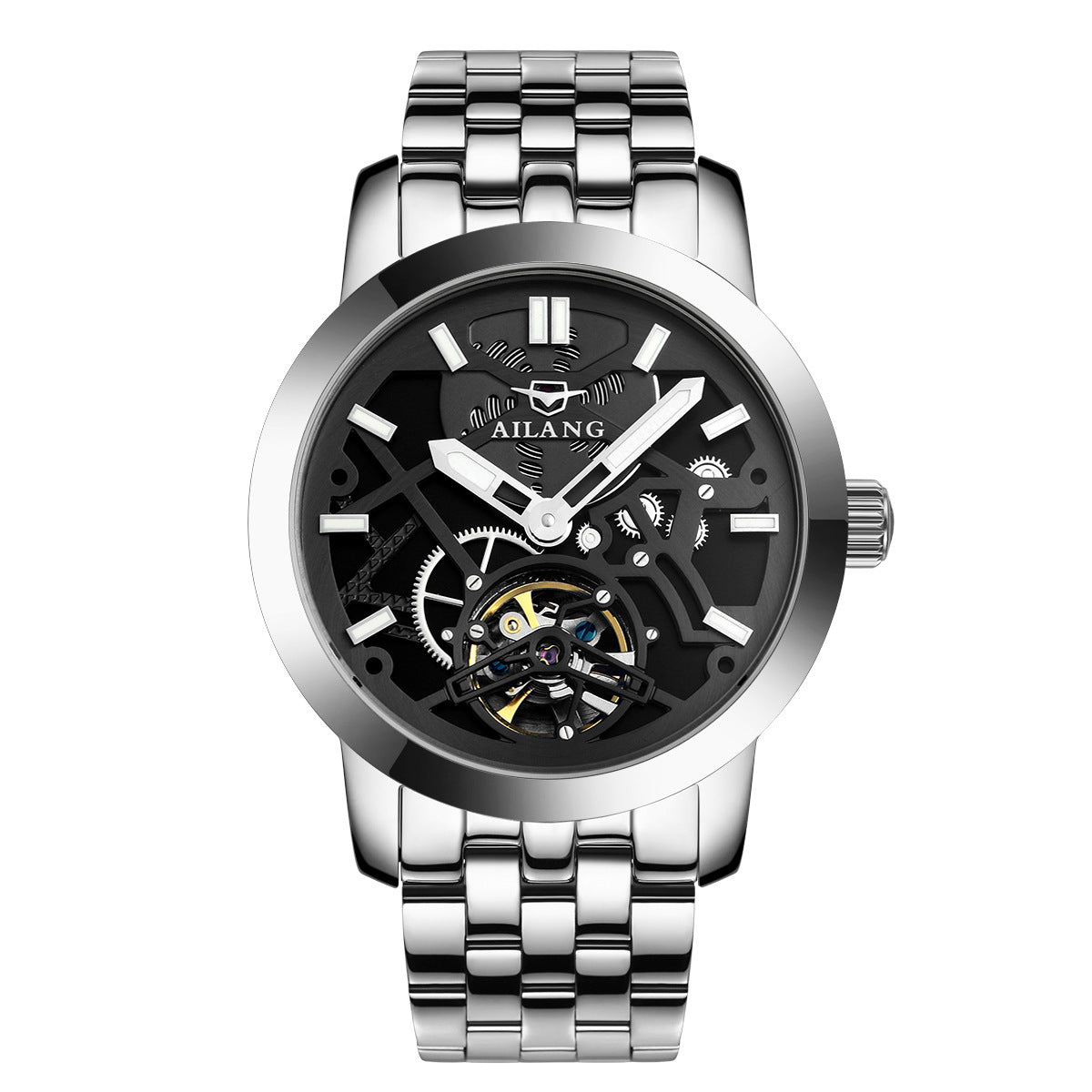 Ailang Men's Business Casual Automatic Mechanical Watch Hollow Flywheel Waterproof Fashion Men's Leather Band Watch - Acquisti Online